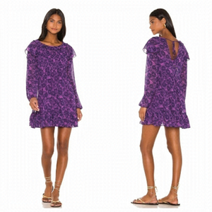 𝅺NWOT Free People Purple Floral Long Sleeves These Dreams Mini Dress US S